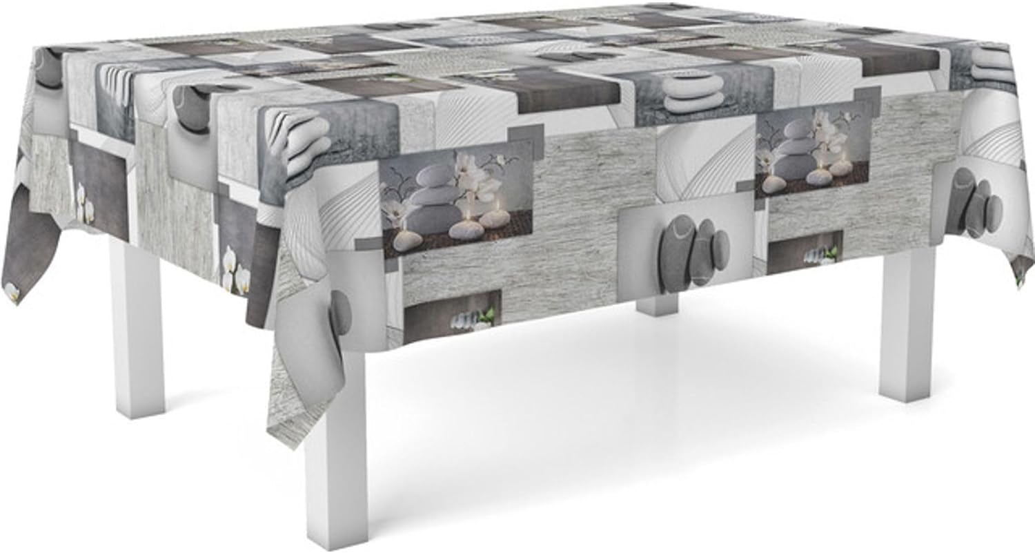 Nappe en toile cirée - Zen Pierres - 300x140 cm - anti-taches, imperméable
