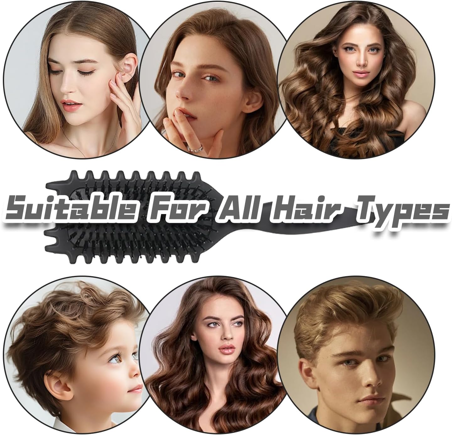 Brosse à boucler, brosse coiffante pour cheveux bouclés d'hommes et de femmes pour fixer et modeler les boucles, réduire les mèches rebelles et la séparation des boucles (Noir, 24cm)