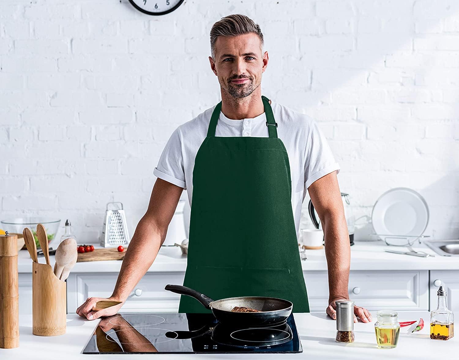 Utopia Kitchen - Tablier 2 pièces - bretelles réglables, poches, unisexe