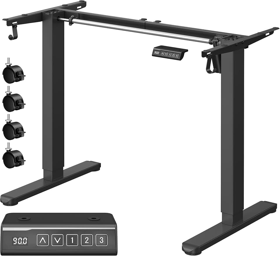 VASAGLE - cadre de bureau assis-debout acier, mémoire 3 hauteurs, 2 crochets, dimensions personnalisables, LSD021B01V2