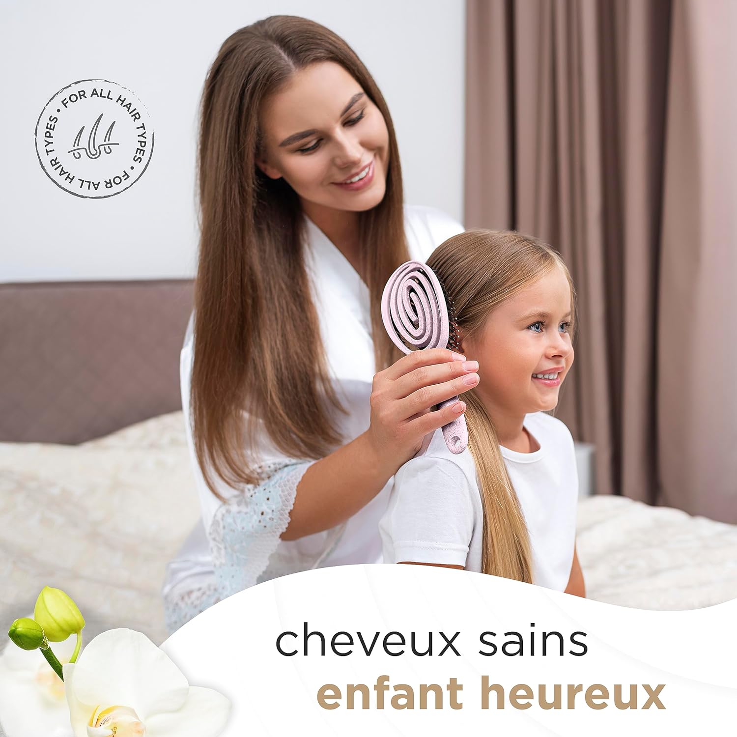 FABCARE - Brosse cheveux série innovante - poils sanglier, double ressort, styling sans douleur - Rose