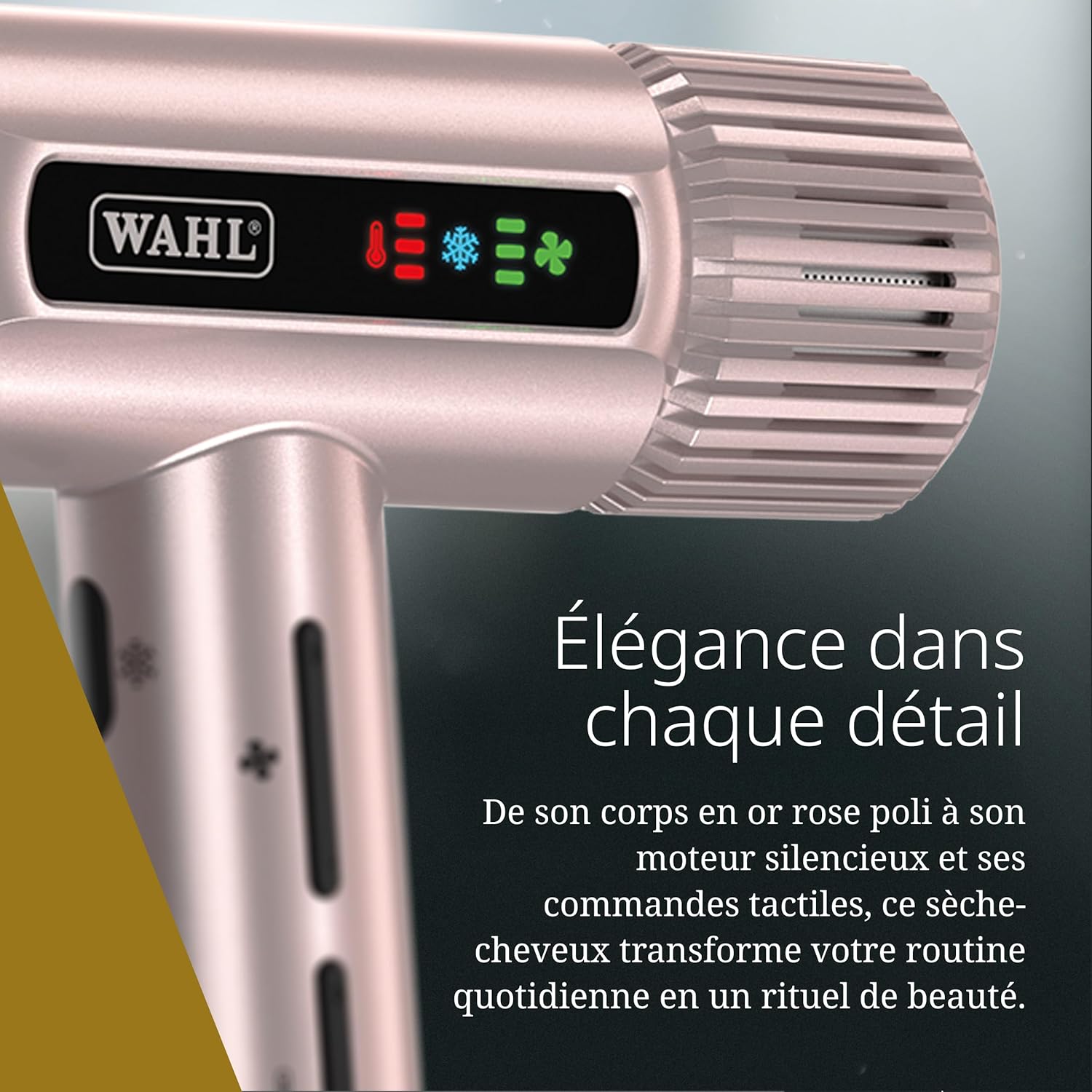 Wahl - Vanquish - Sèche-cheveux pro - séchage rapide - 3 embouts magnétiques, diffuseur - or rose
