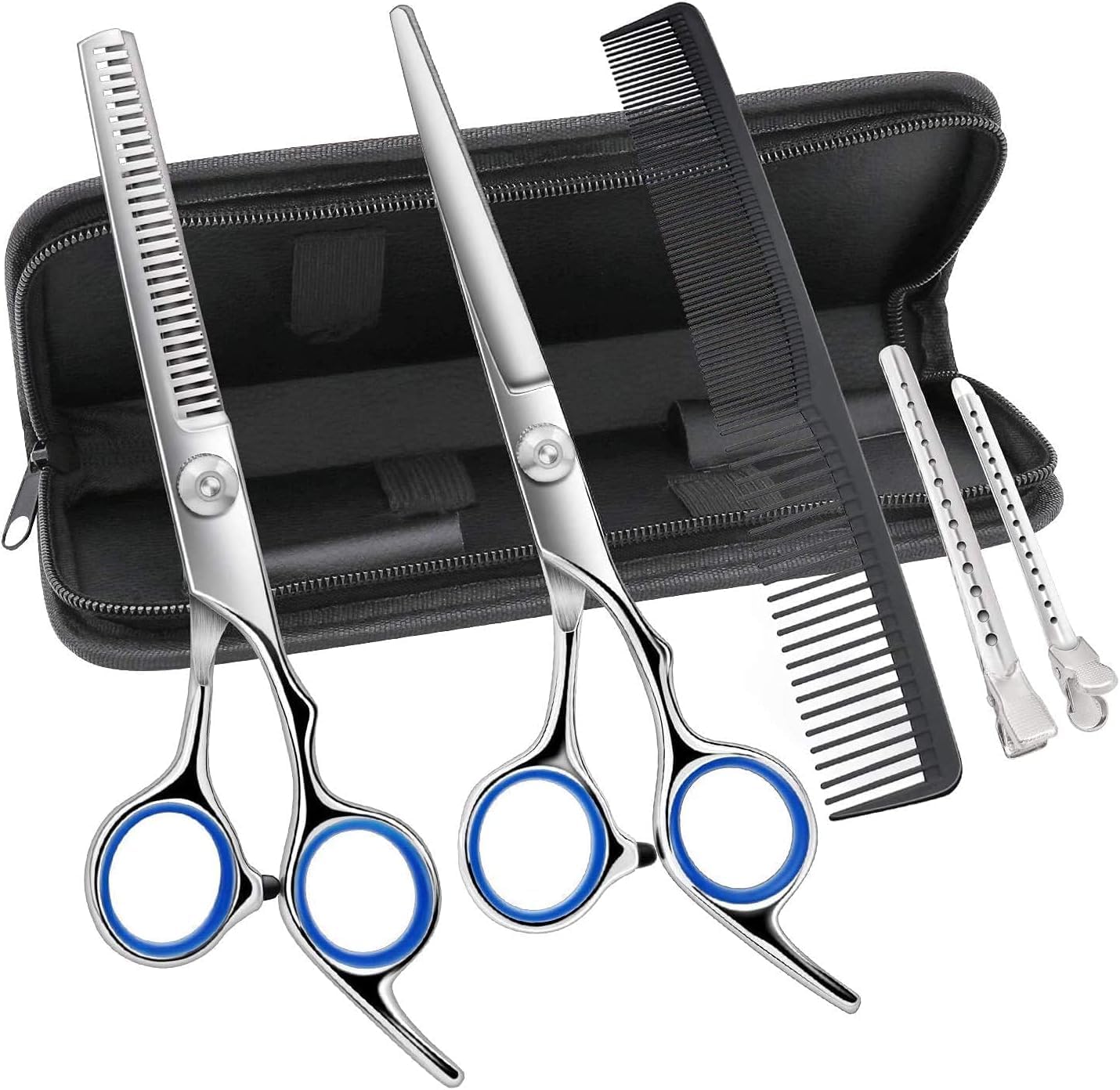 Ciseaux de coiffure - kit 7 pièces gaucher inox, coupe salon et domicile