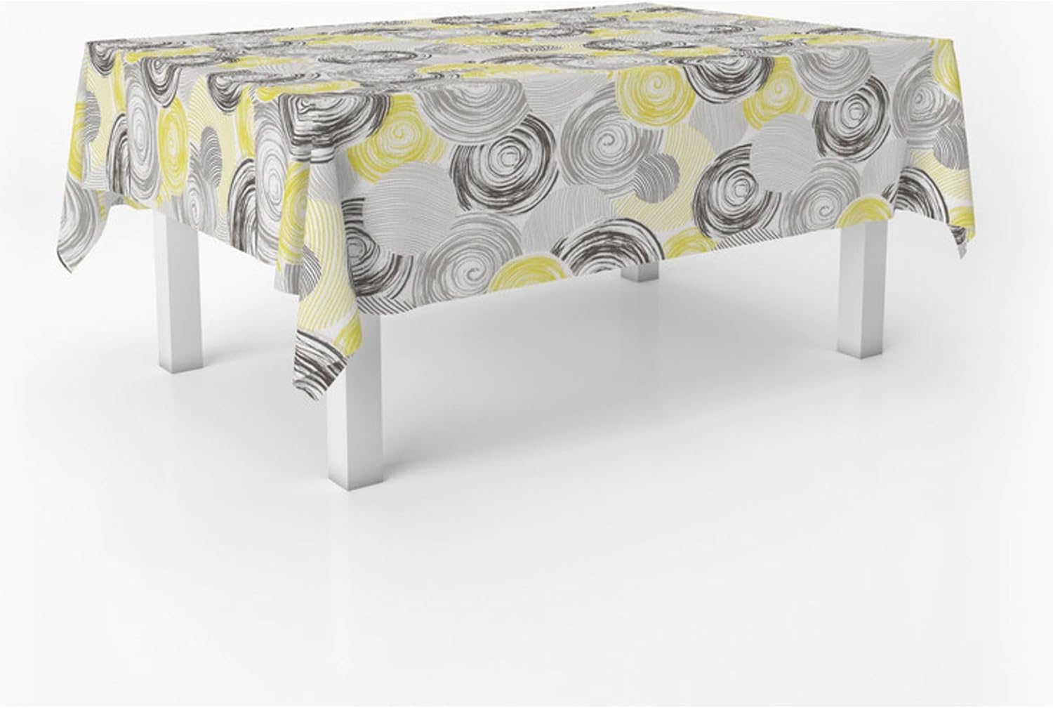 Nappe en toile cirée rectangulaire - 180x140 cm - anti-taches, imperméable, facile à entretenir, motif cercle jaune