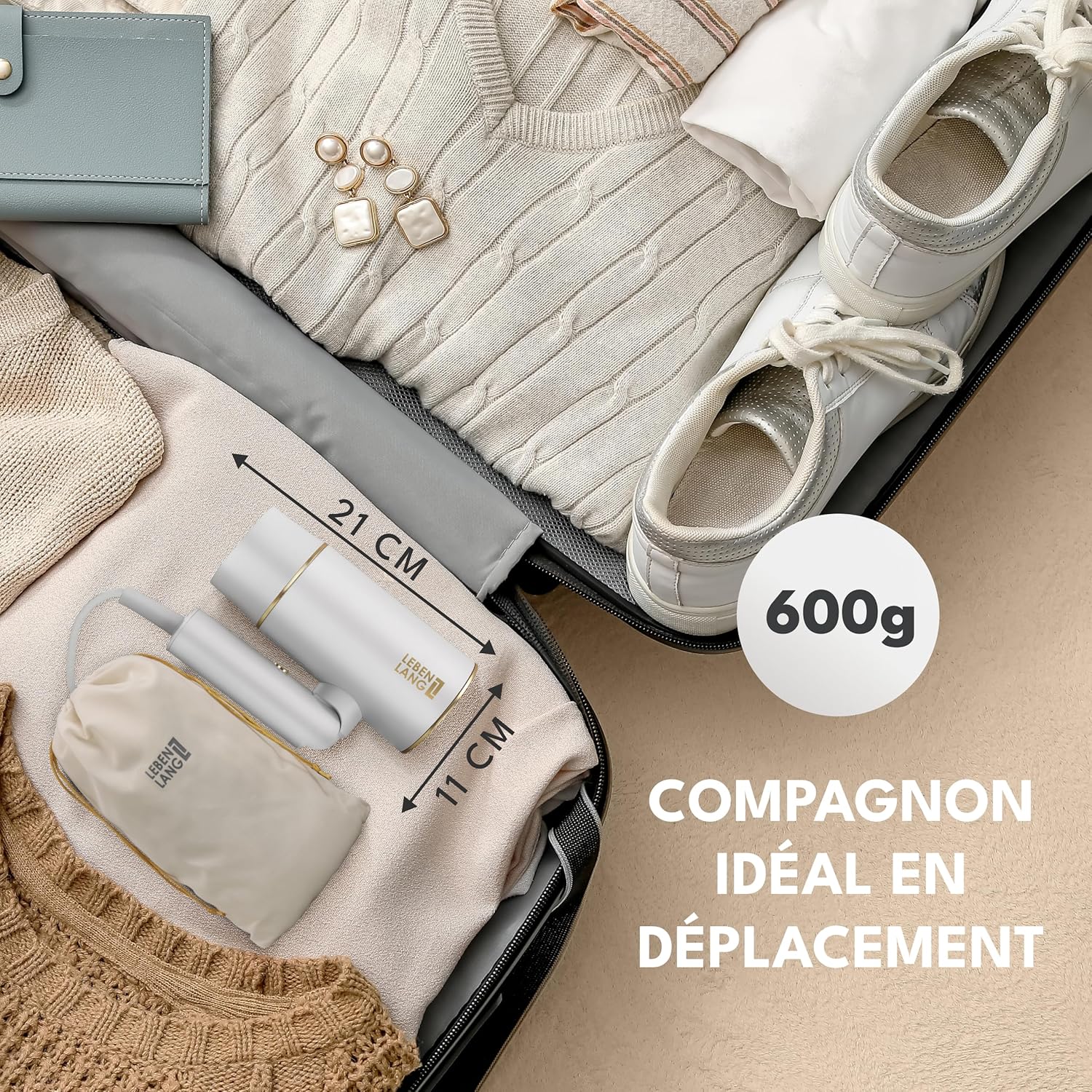 LEBENLANG - sèche-cheveux compact pliable 2100W, ionique, anti-fourches, air froid, blanche