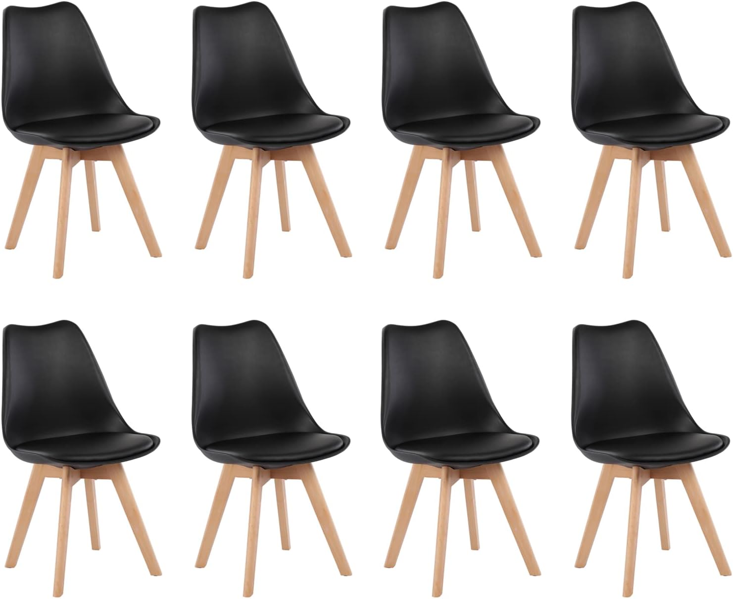 EGGREE - Chaises Scandinaves lot de 8, hêtre massif, SGS tested, noir