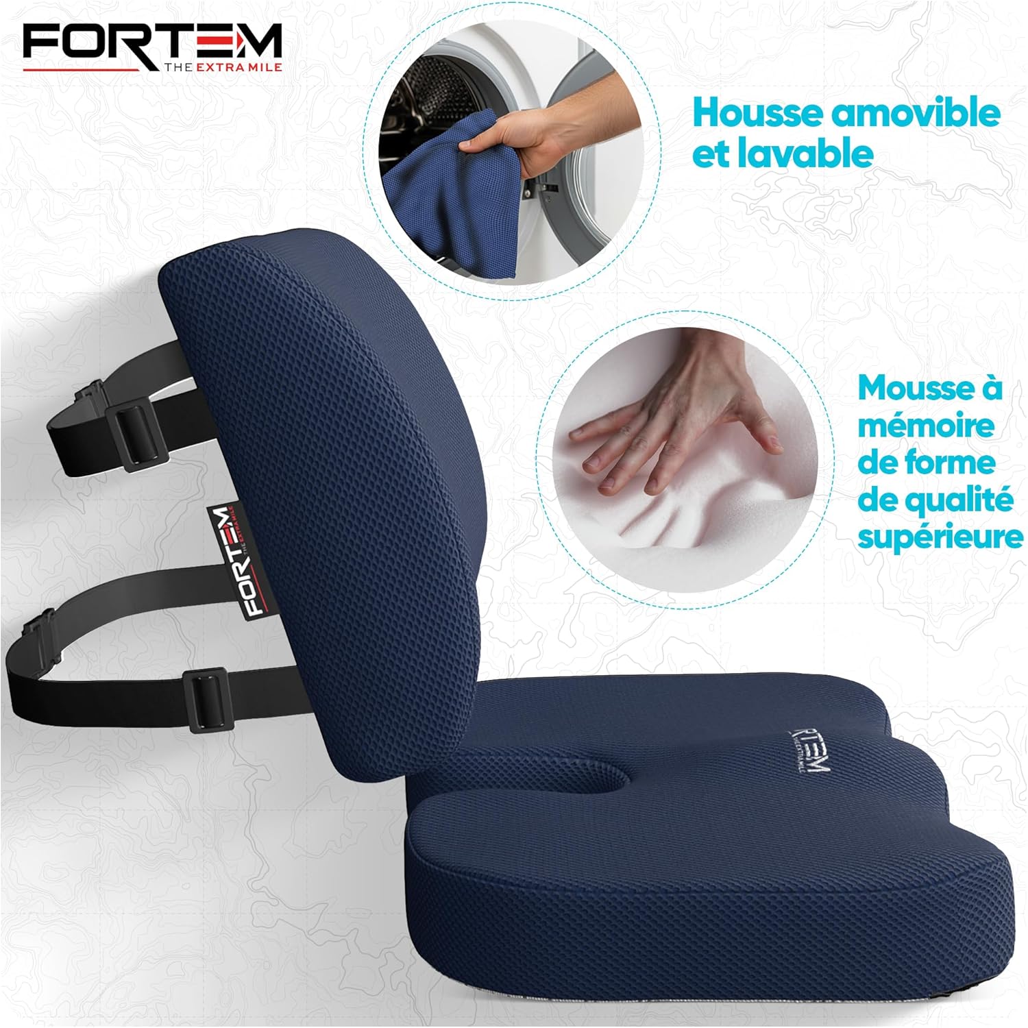 FORTEM - coussin lombaire/mousse mémoire - antidérapant - soutien dos et assise confort