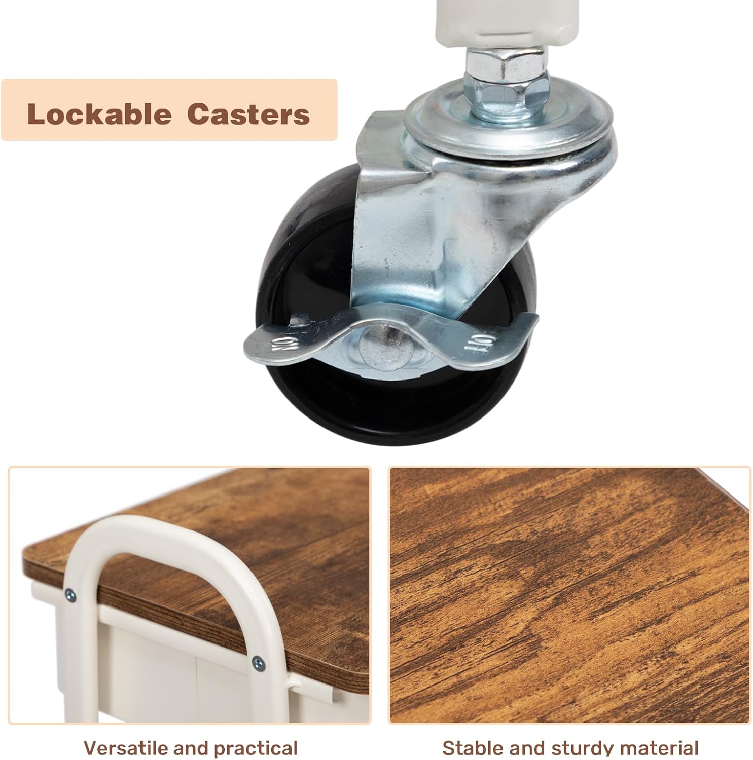 DOEWORKS - chariot rangement 3 niveaux, métal, tiroir, blanc, compact