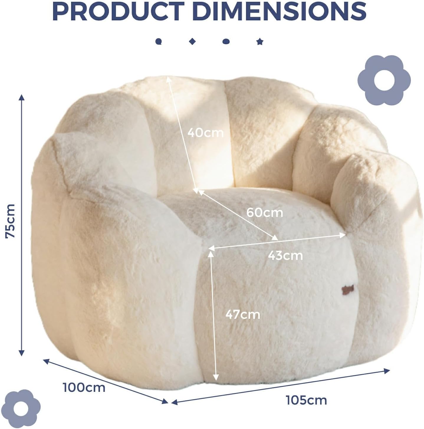 MAXYOYO - Pouf floral géant 2 places - fausse fourrure, mémoire de forme