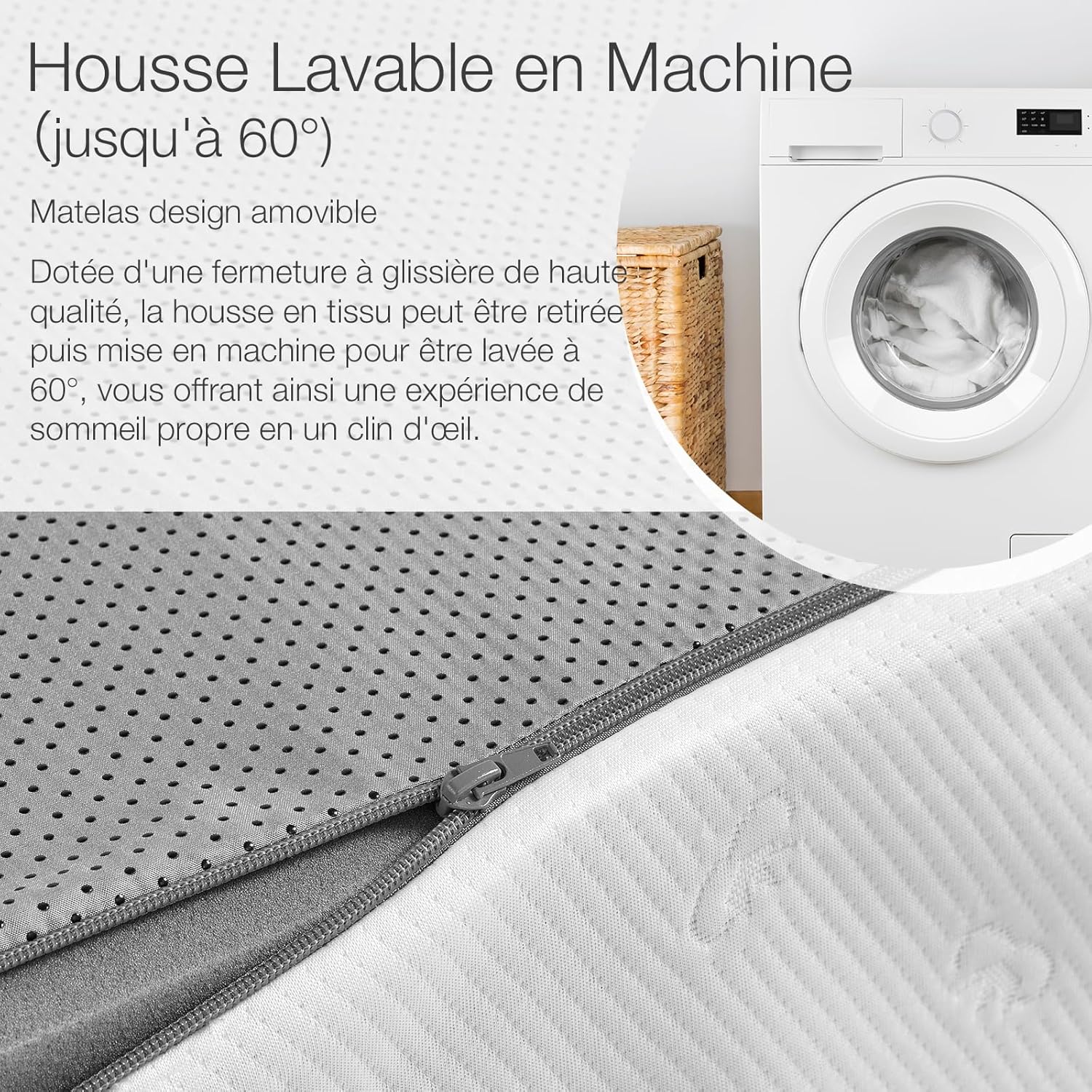 Novilla - mousse froide 7 zones - 160x190 cm - housse amovible 18 cm