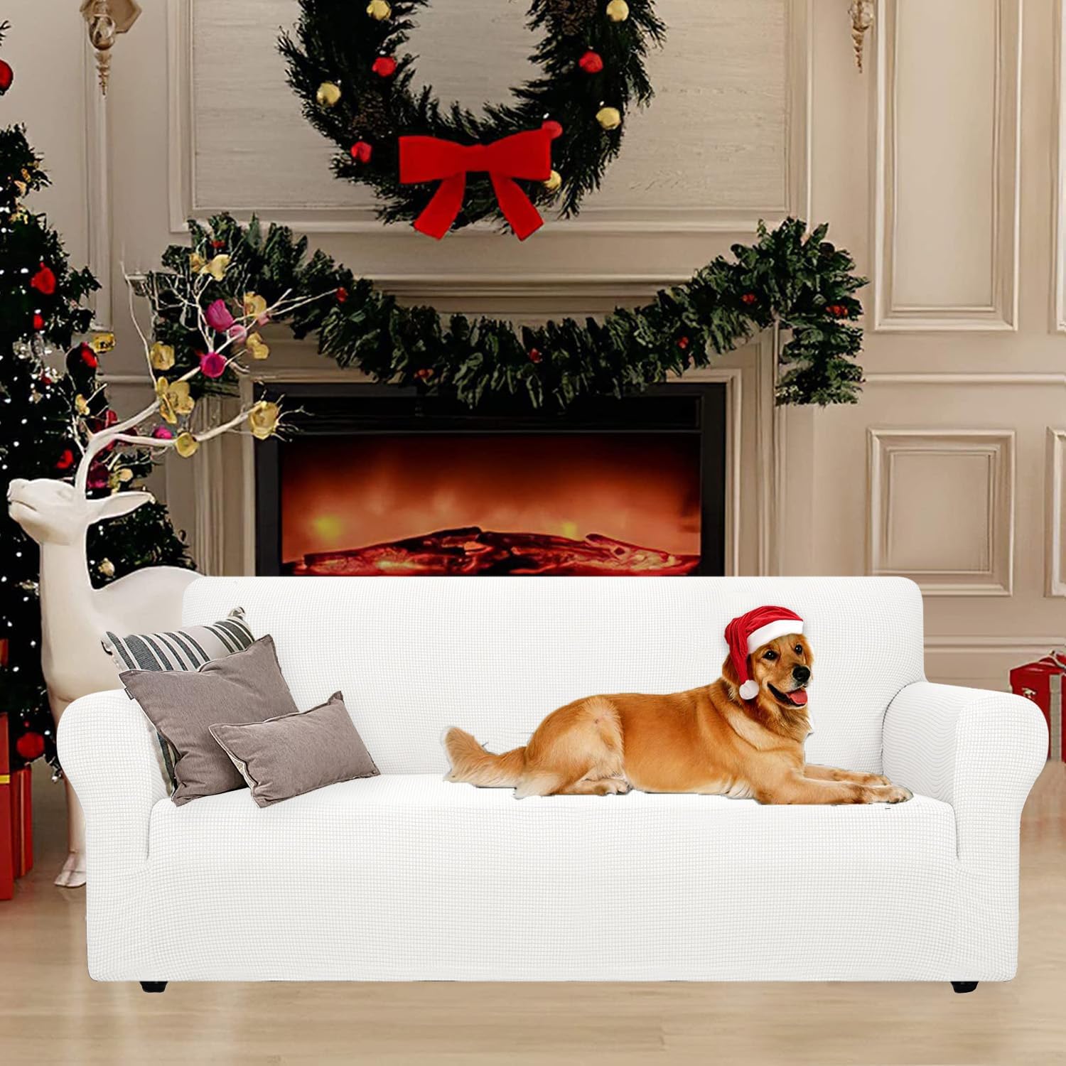 Housse canapé 3 places - extensible, moderne, lavable, blanc