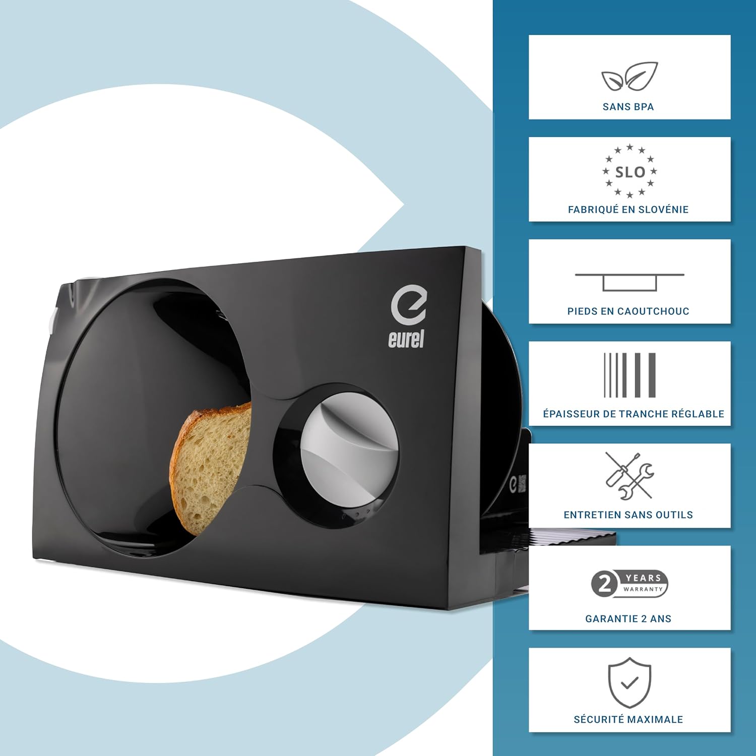 EUREL - trancheuse électrique pliable 170mm, lame inox, 0-17mm, 100W - RS42