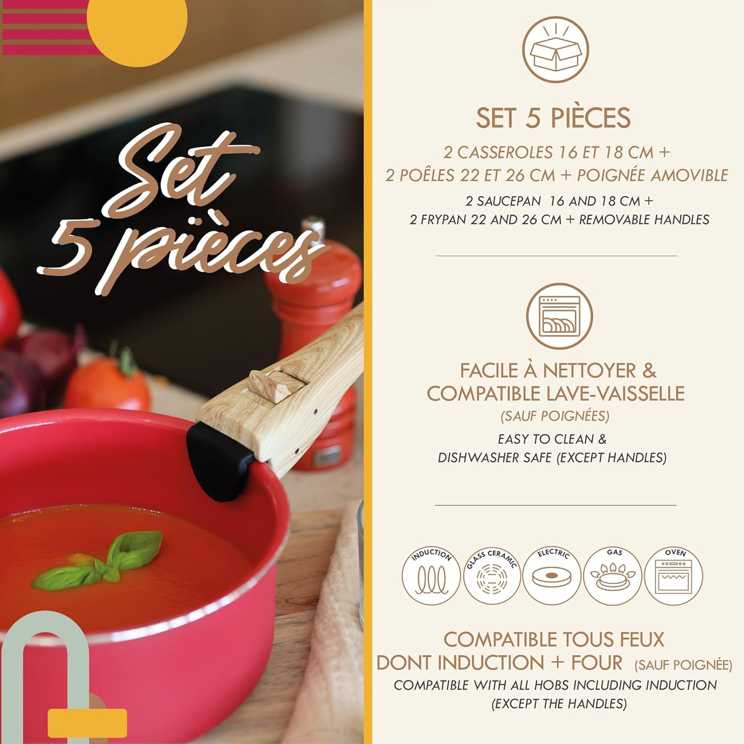 MENASTYL - Colorama - 2 poêles, 2 casseroles, poignée - céramique induction
