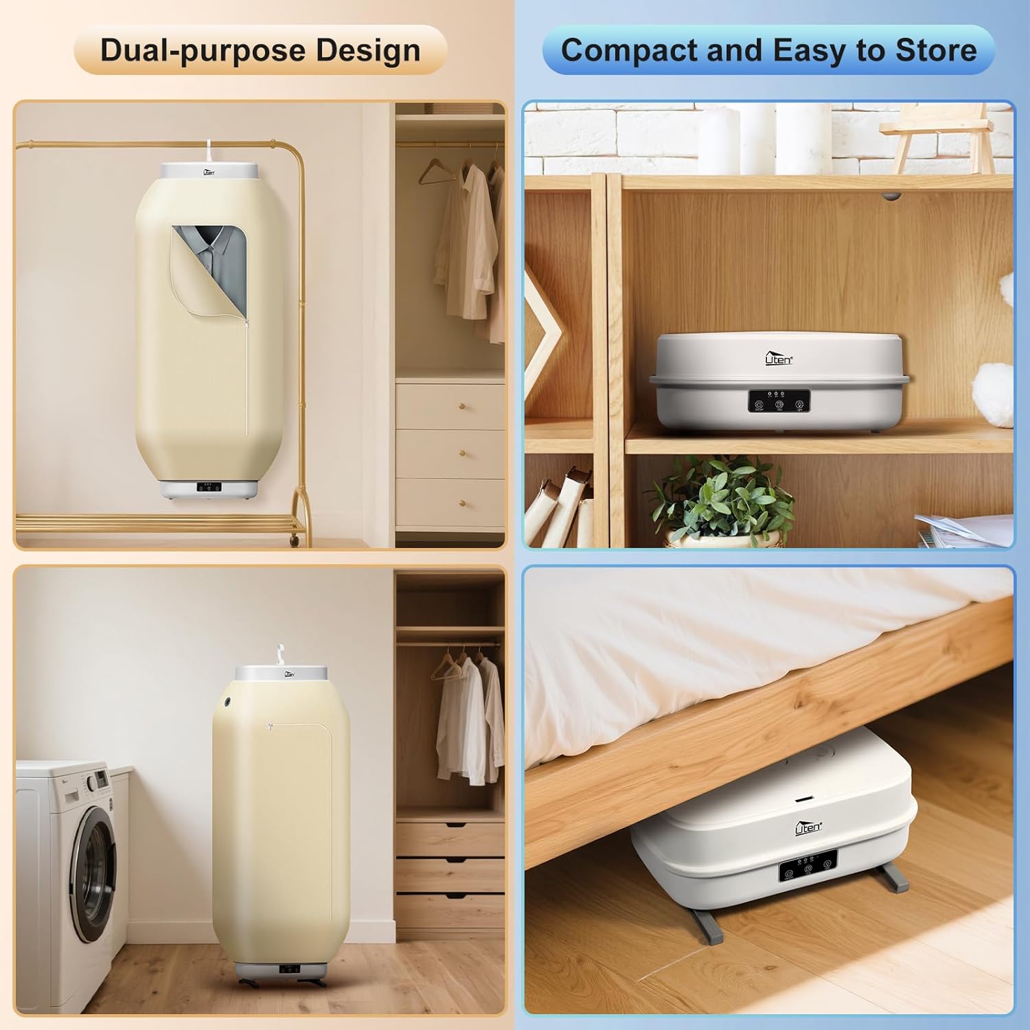 Uten - Sèche-linge portable amovible - 600W - minuterie, usage suspendu ou posé