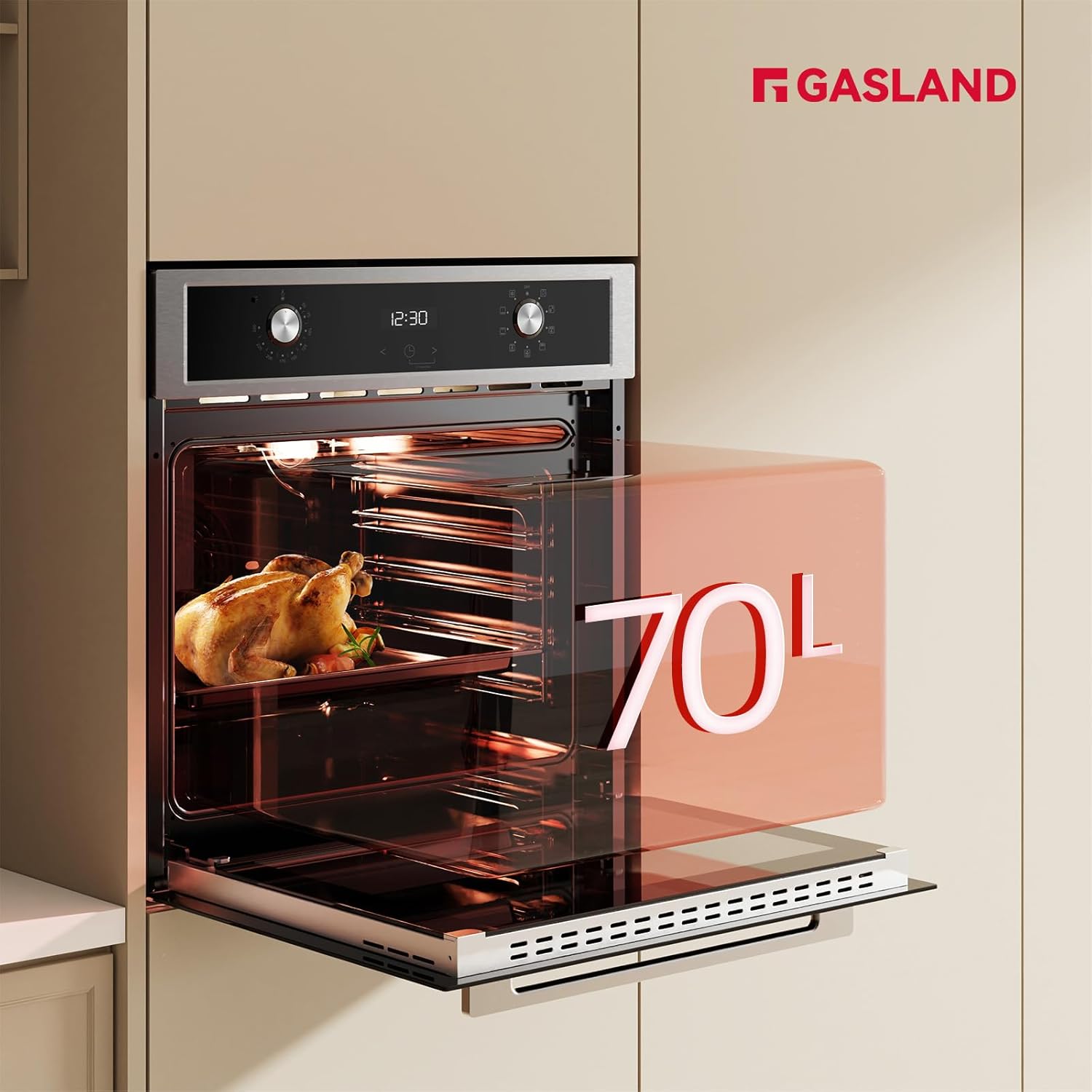 GASLAND - Four encastrable série ES - 70L, 9 fonctions, inox, sécurité enfant, ES609321DSH