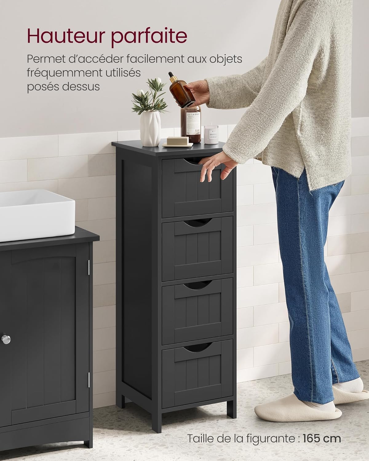 VASAGLE - meuble salle de bain moderne, 4 tiroirs, 30x30x82 cm - LHC040B01