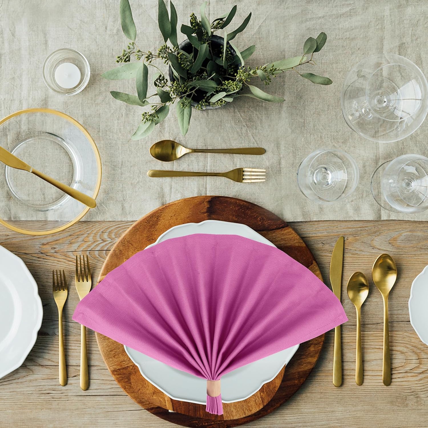 Sweet Needle - serviettes de table surdimensionnées 45x45 cm coton épais coins arrondis, lot de 12, rose