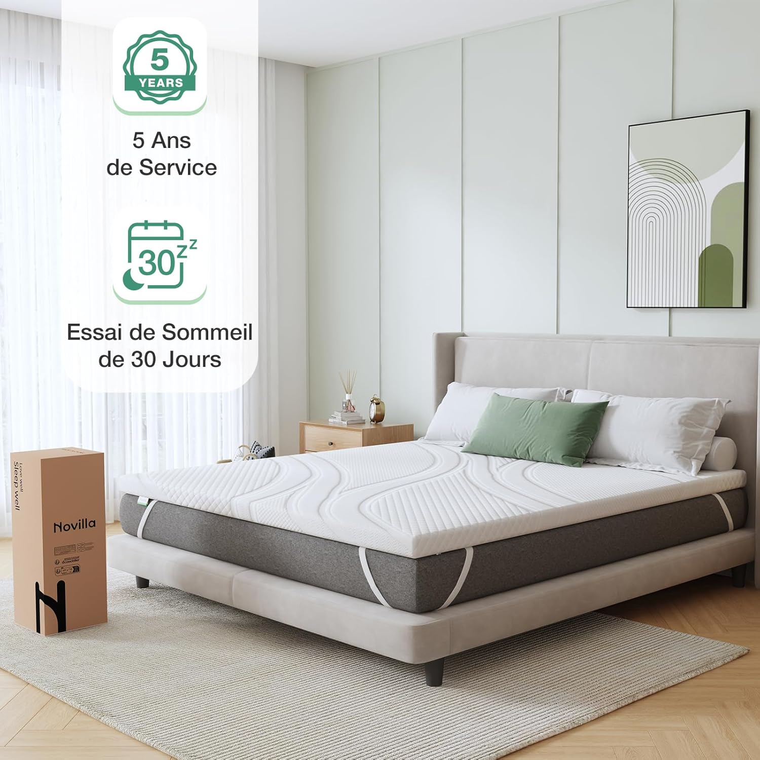 Novilla - Surmatelas Gel Mémoire 90x200, 5cm, doux, lavable