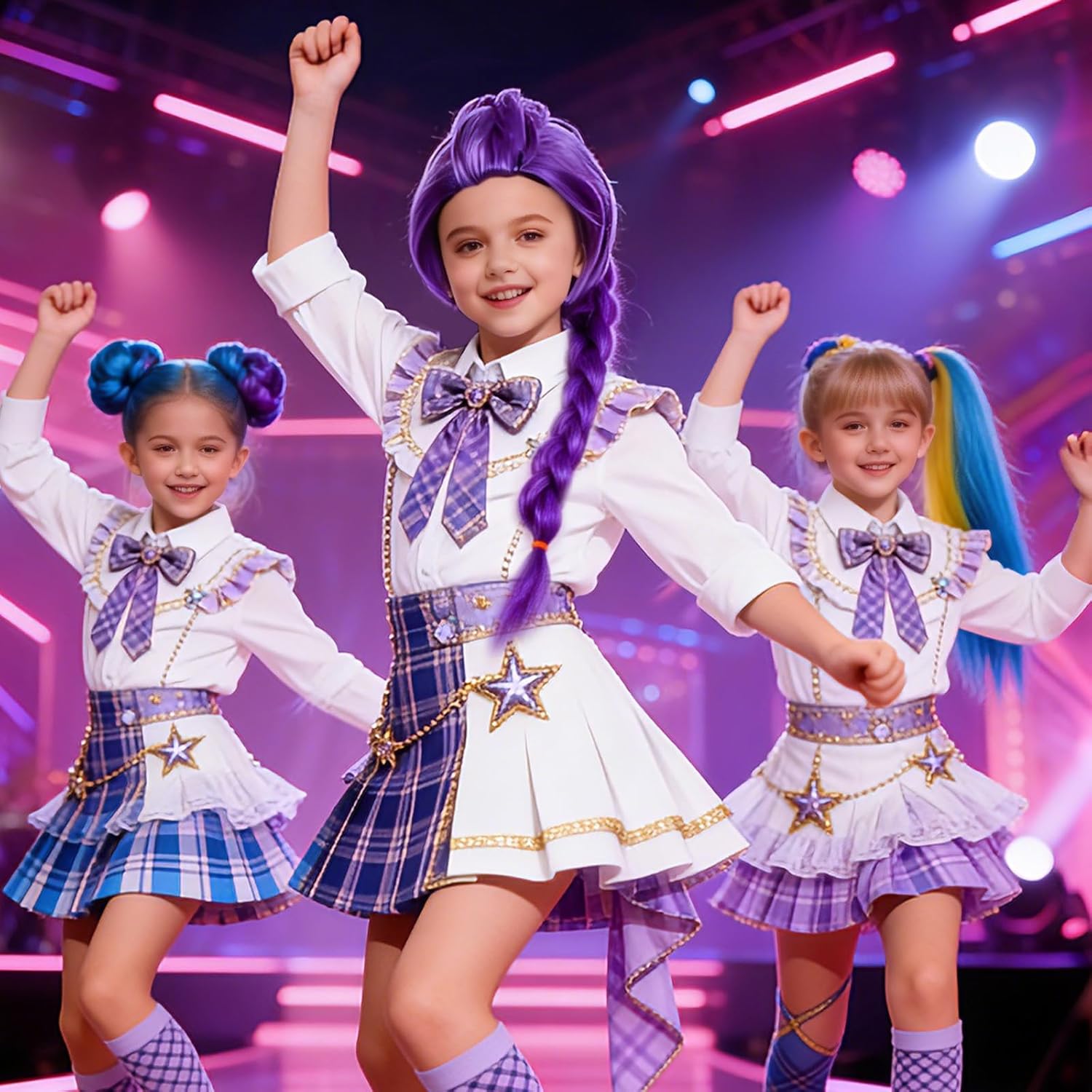 Perruque cosplay enfant tressée violette longue, réaliste, Halloween