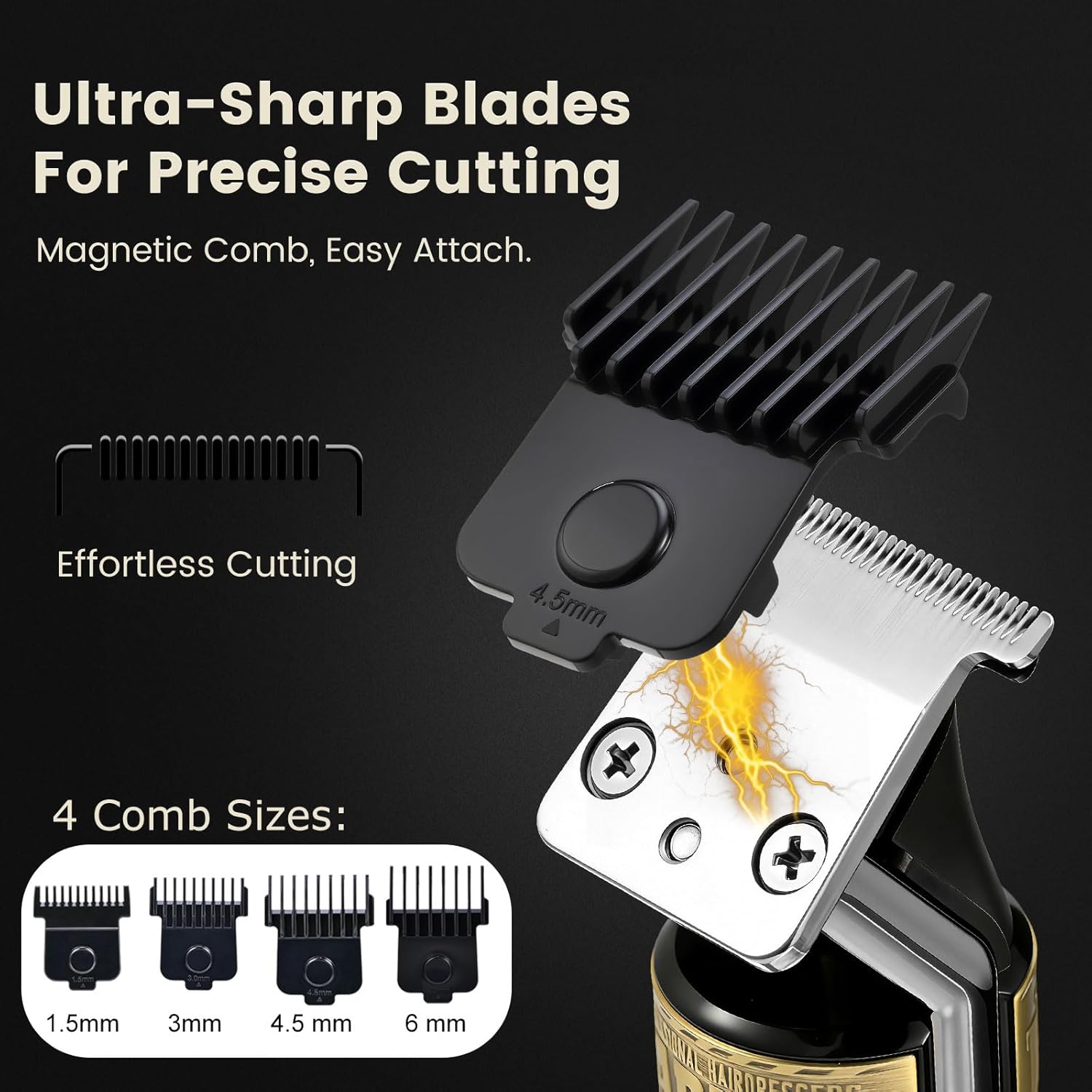 Tondeuse barbe homme - professionnelle - Charge USB Type C - 4 sabots magnétiques, IPX6, usage sec/humide