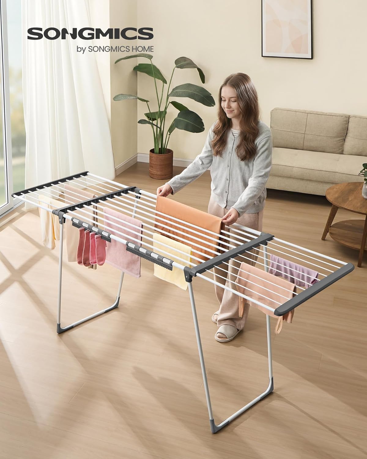 SONGMICS - étendoir pliable - 22 m - ailes extensibles, porte-chaussettes, LLR522WK01