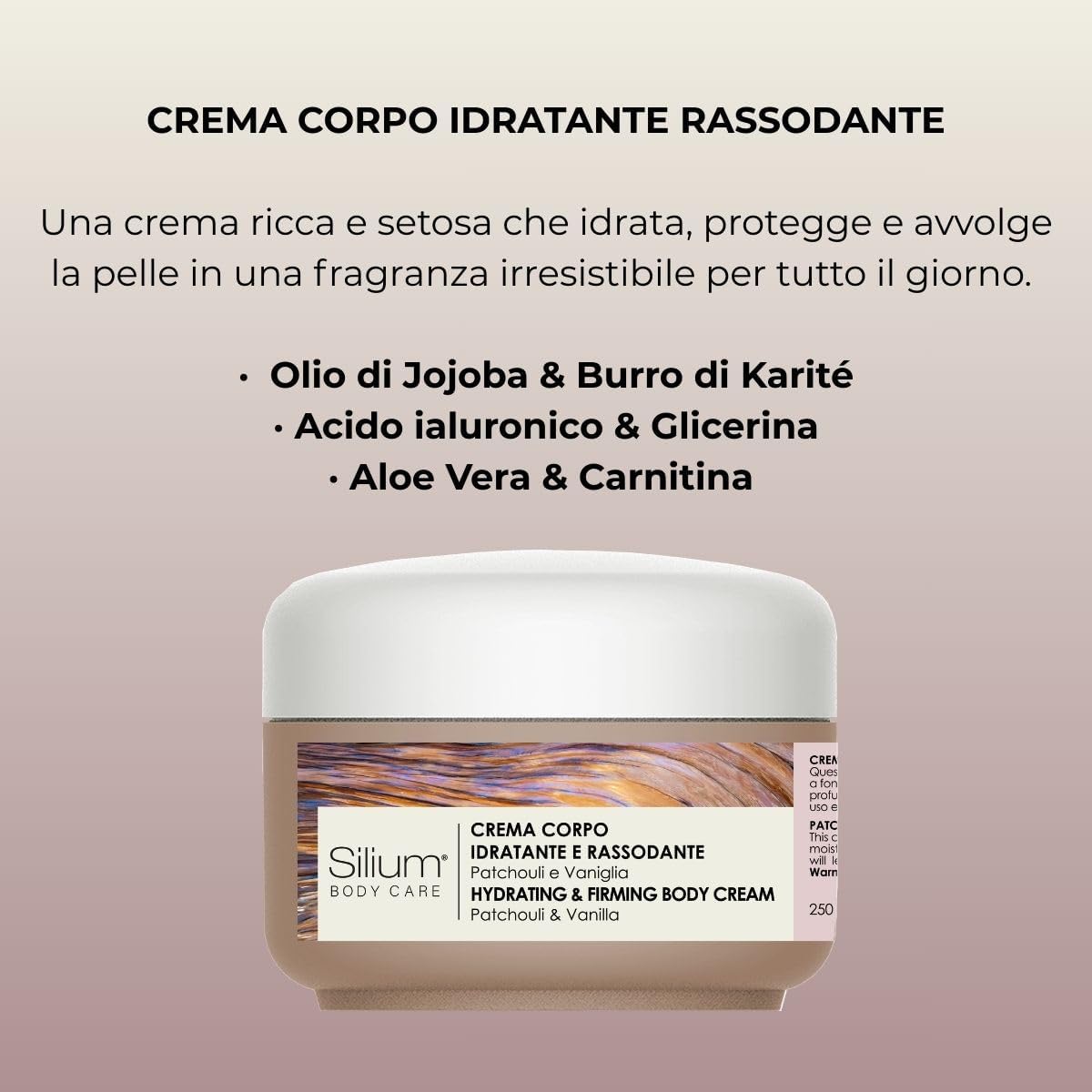 Parfum hydratant fortifiant cheveux + crème corps - patchouli, vanille, panthénol, graines de lin, jojoba, karité