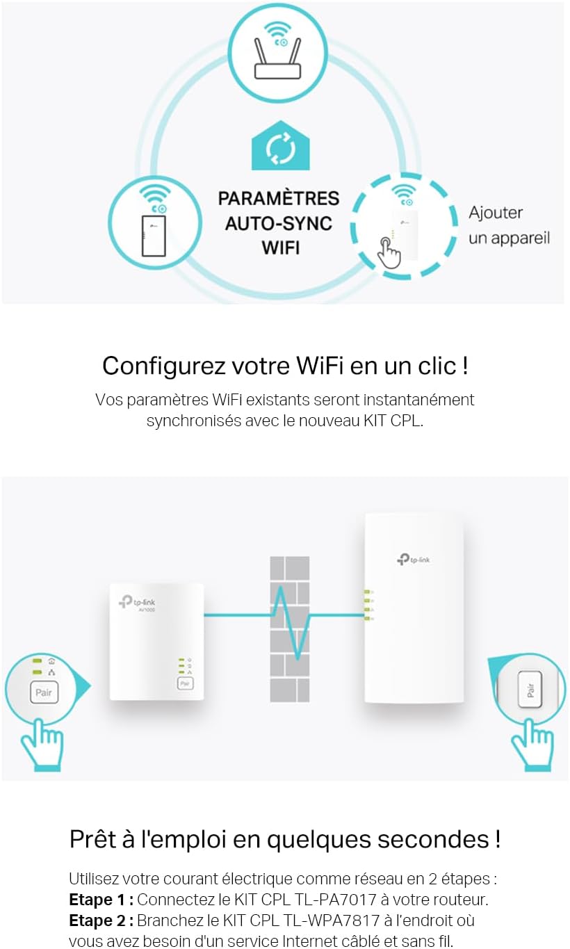 TP-Link - CPL WiFi 6 série WPA - débit 1000Mbps, EasyMesh, WPA7817 KIT