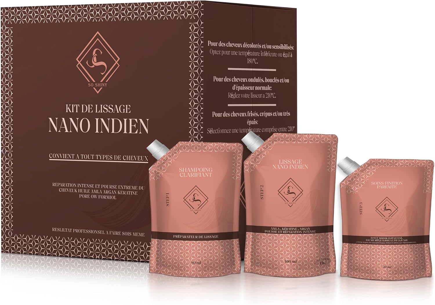 Kit lissage brésilien premium - nano indienne sans formol - huile croissance - longue durée - traitement pro