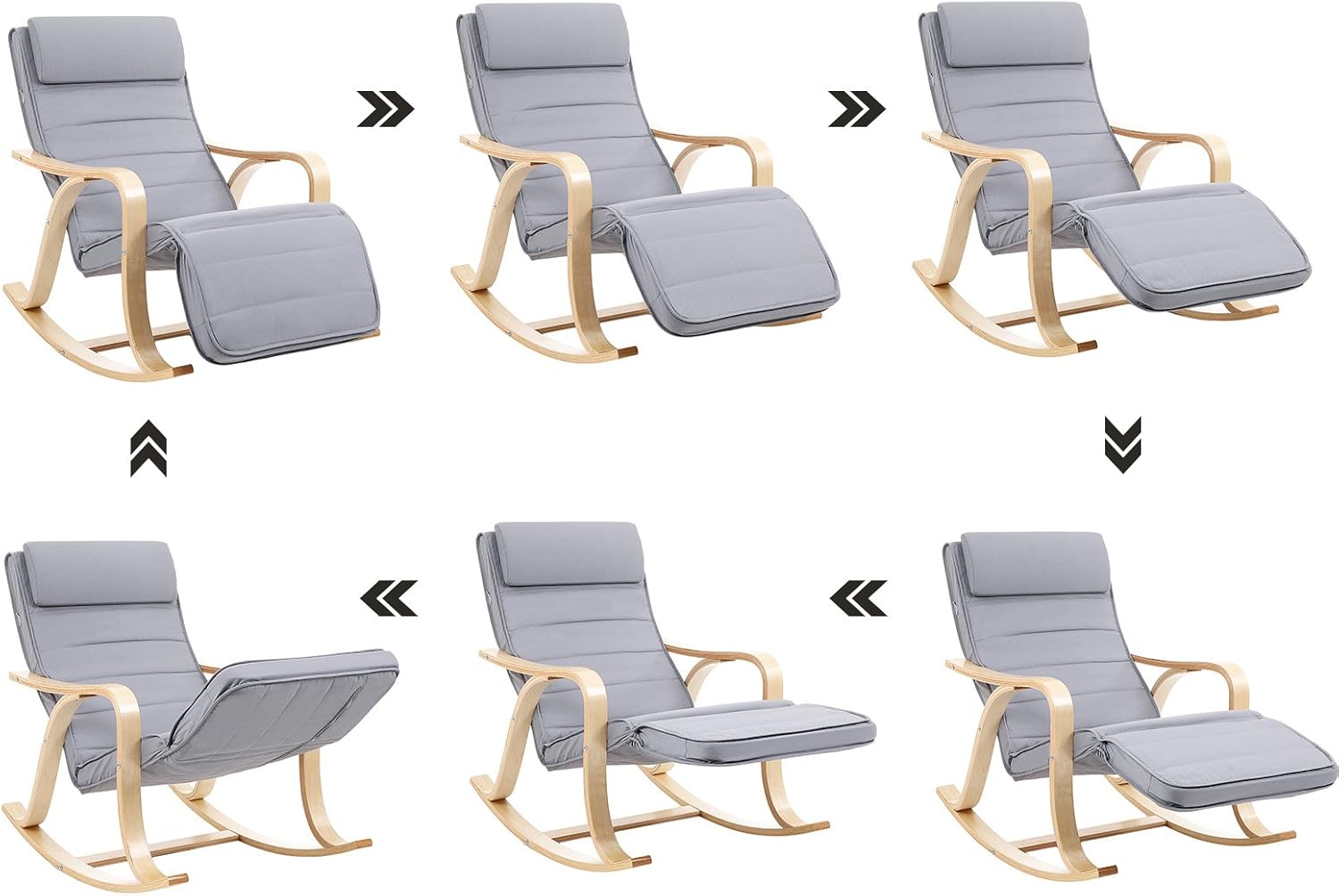 SONGMICS - fauteuil à bascule, bois et tissu, 125x67x91cm, 5 positions, LYY41G