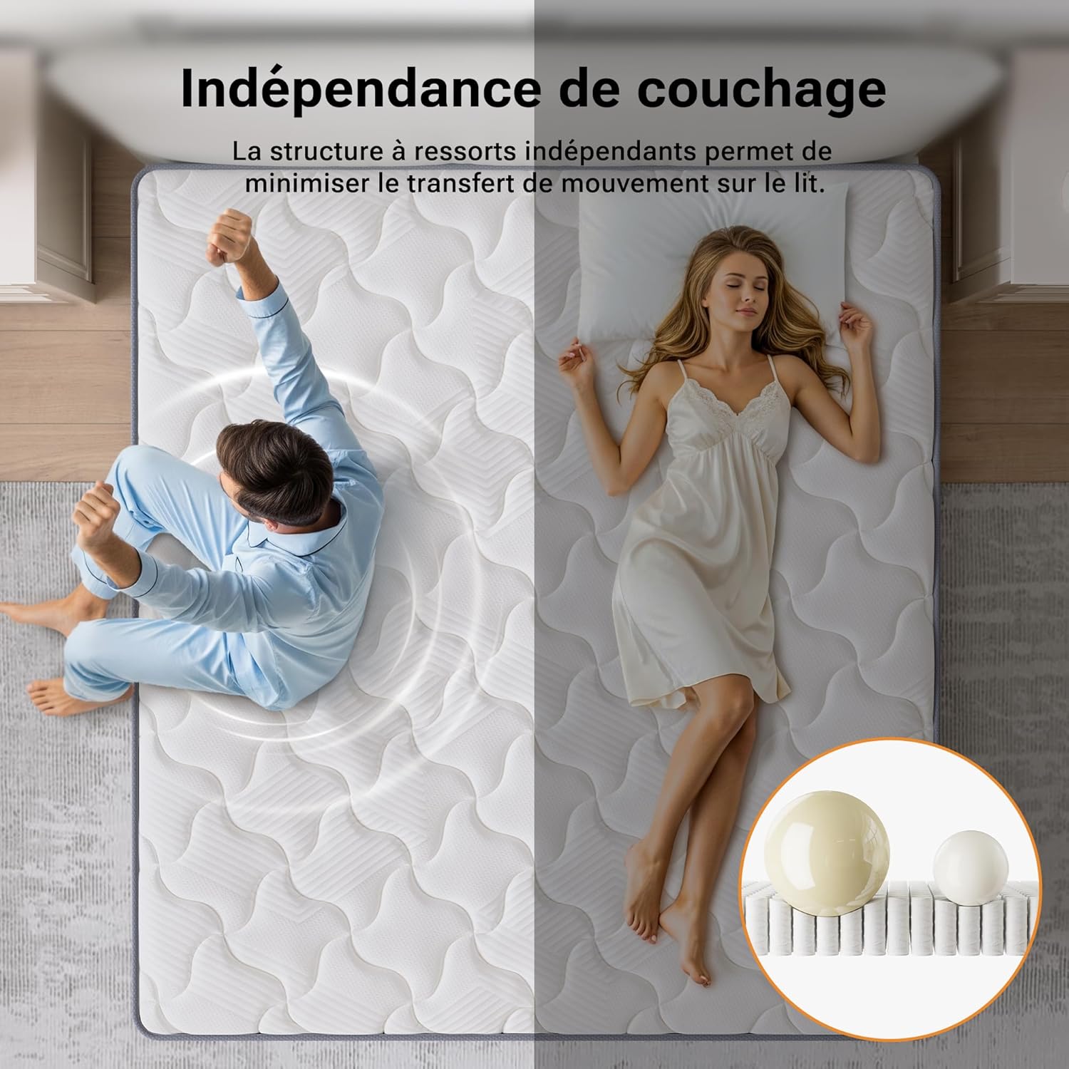 TXO - Matelas hybride 140x190 cm, 25 cm, soutien 7 zones, H3, Oeko-Tex