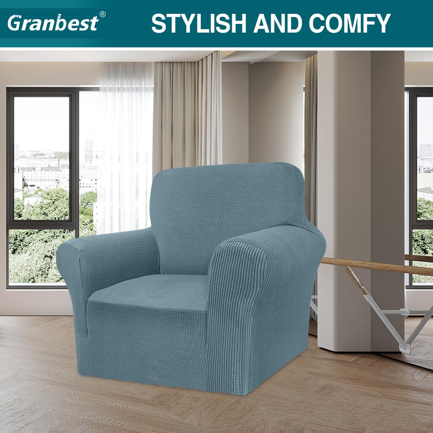 Granbest - housse de canapé moderne 1 place - bleu clair, extensible, protection animaux