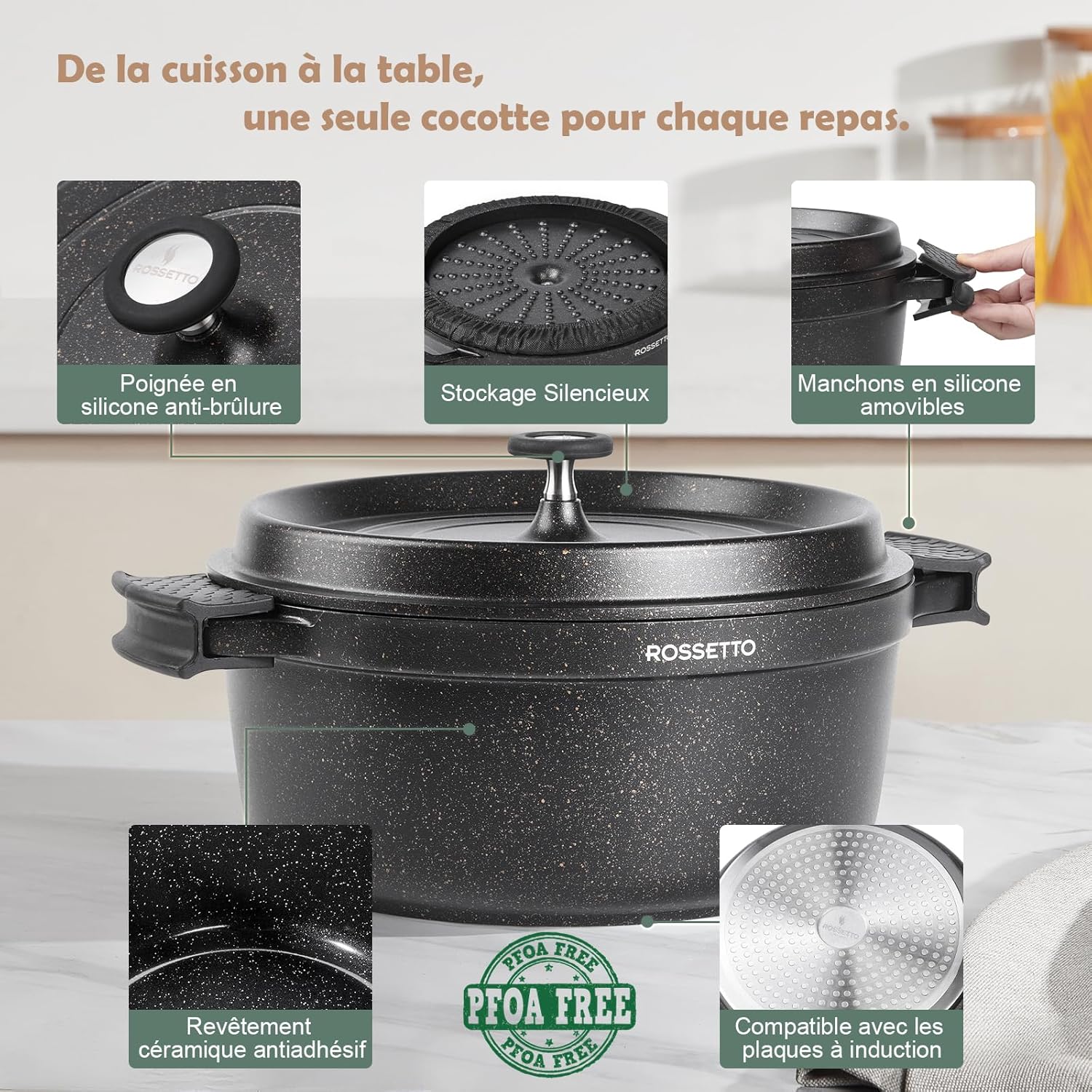 Rossetto - Cocotte ronde 28cm - fonte alu, céramique, induction, 6,6L