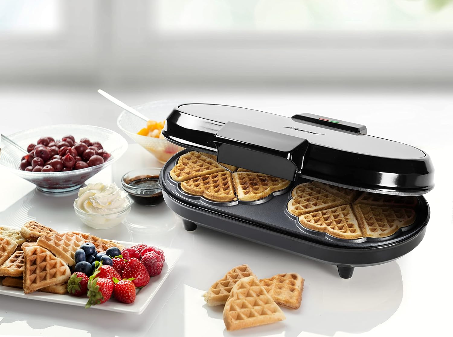 Bestron - Gaufrier double, 1200W, anti-adhésif, témoin cuisson, argent