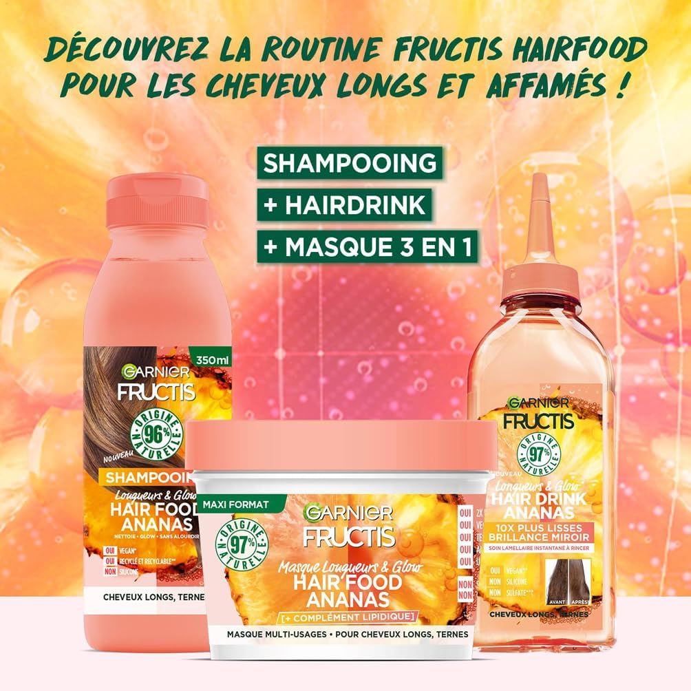 Garnier - Fructis Hair Food Ananas - coffret soin cheveux longs - routine nourrissante vegan 3 produits