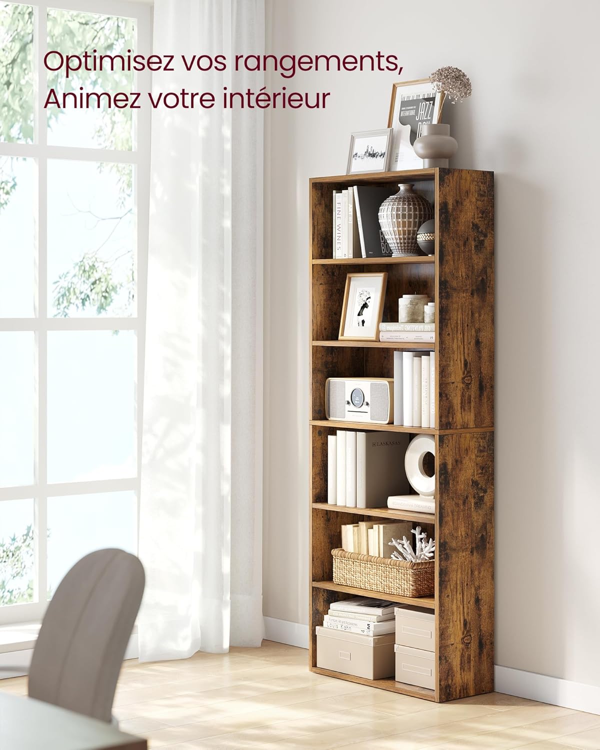 VASAGLE - étagère bibliothèque 6 niveaux 24x60x160,7cm bois ouvrant LBC166X01