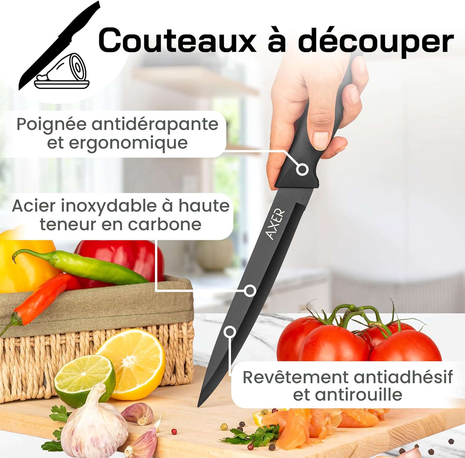 Axer - couteau de cuisine professionnel 20 cm - étui et boîte
