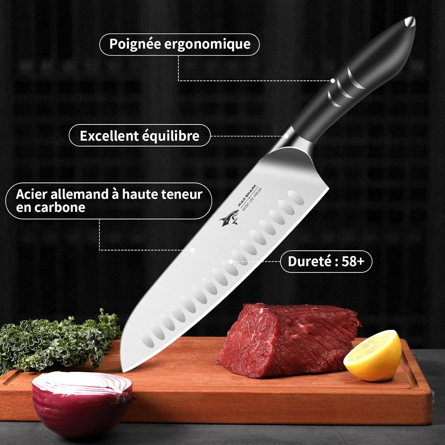 MAD SHARK - Santoku Série - 20 cm - Acier allemand, manche ergonomique