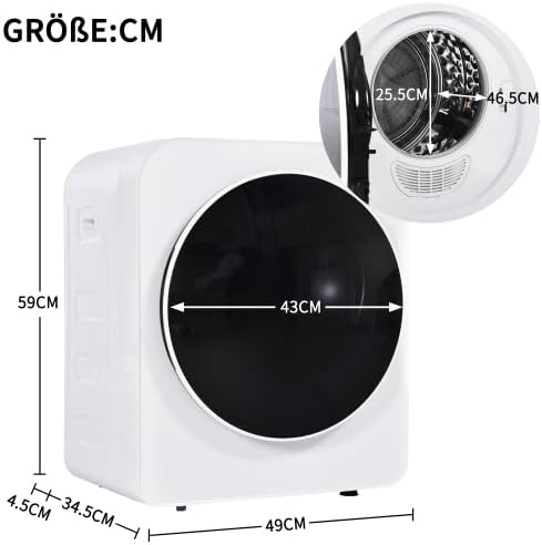 Sèche-linge mural - 3kg, 830W, 62dB - tambour inox, 5 programmes