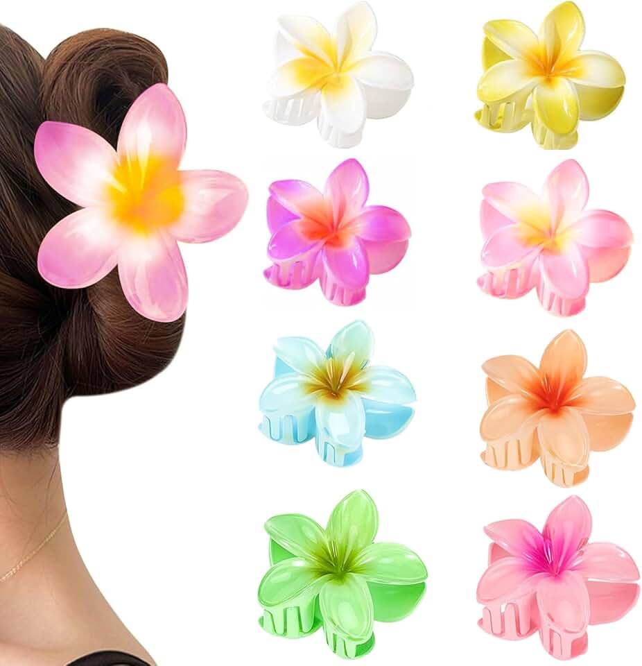 Pinces à cheveux - lot de 8 - grandes, antidérapantes, fleurs, couleurs variées, solides pour cheveux épais