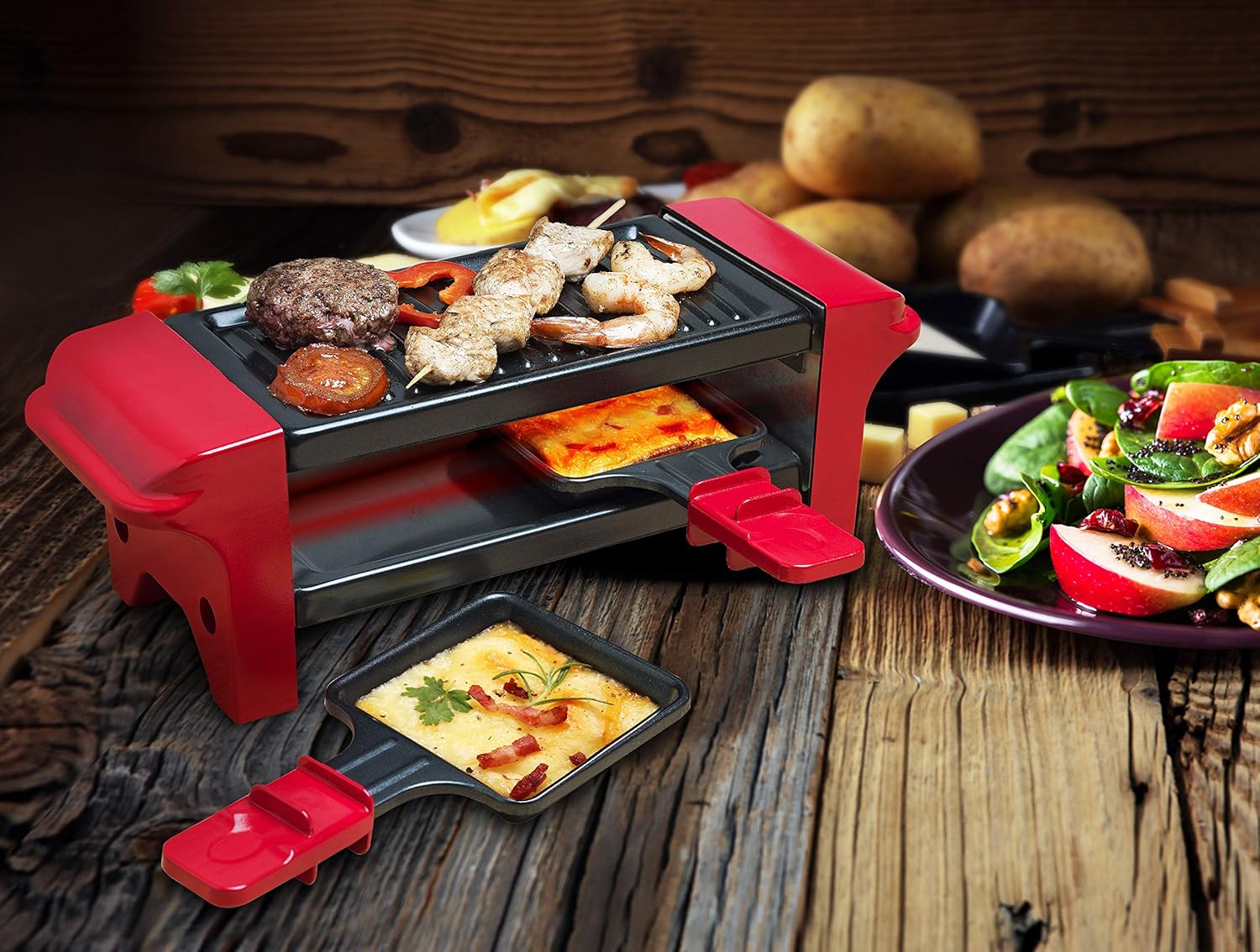 Bestron - mini grill à raclette, 2 personnes, 350W, revêtement antiadhésif