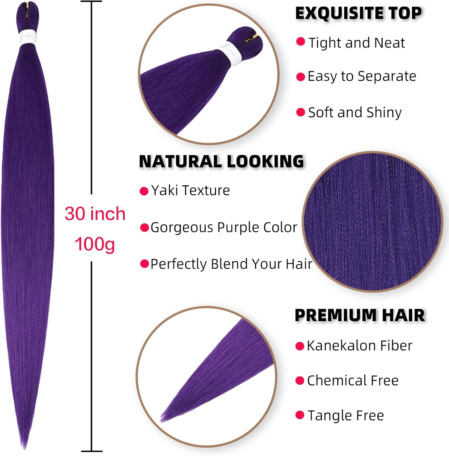 Rajout cheveux tressés - 30 pouces - Kanekalon, violet lavender, 6 paquets
