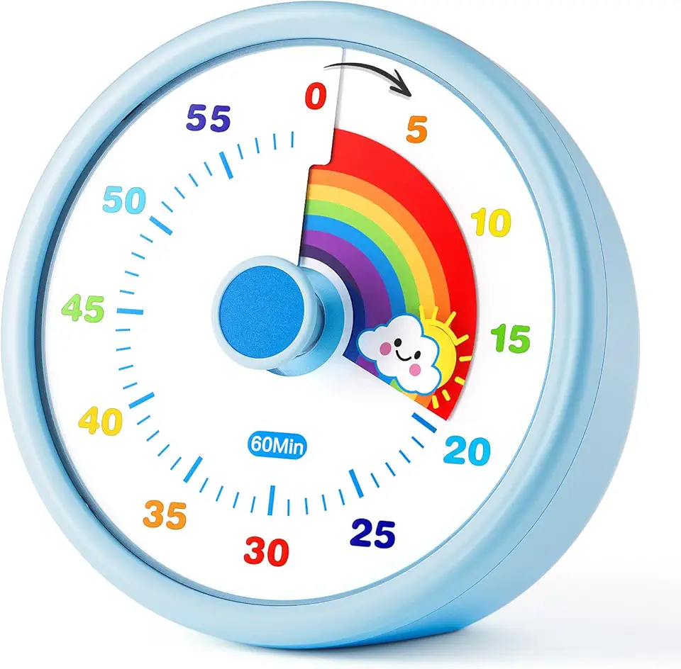Minuteur visuel - modèle enfant - 60 min - compte à rebours, silencieux, motif arc-en-ciel