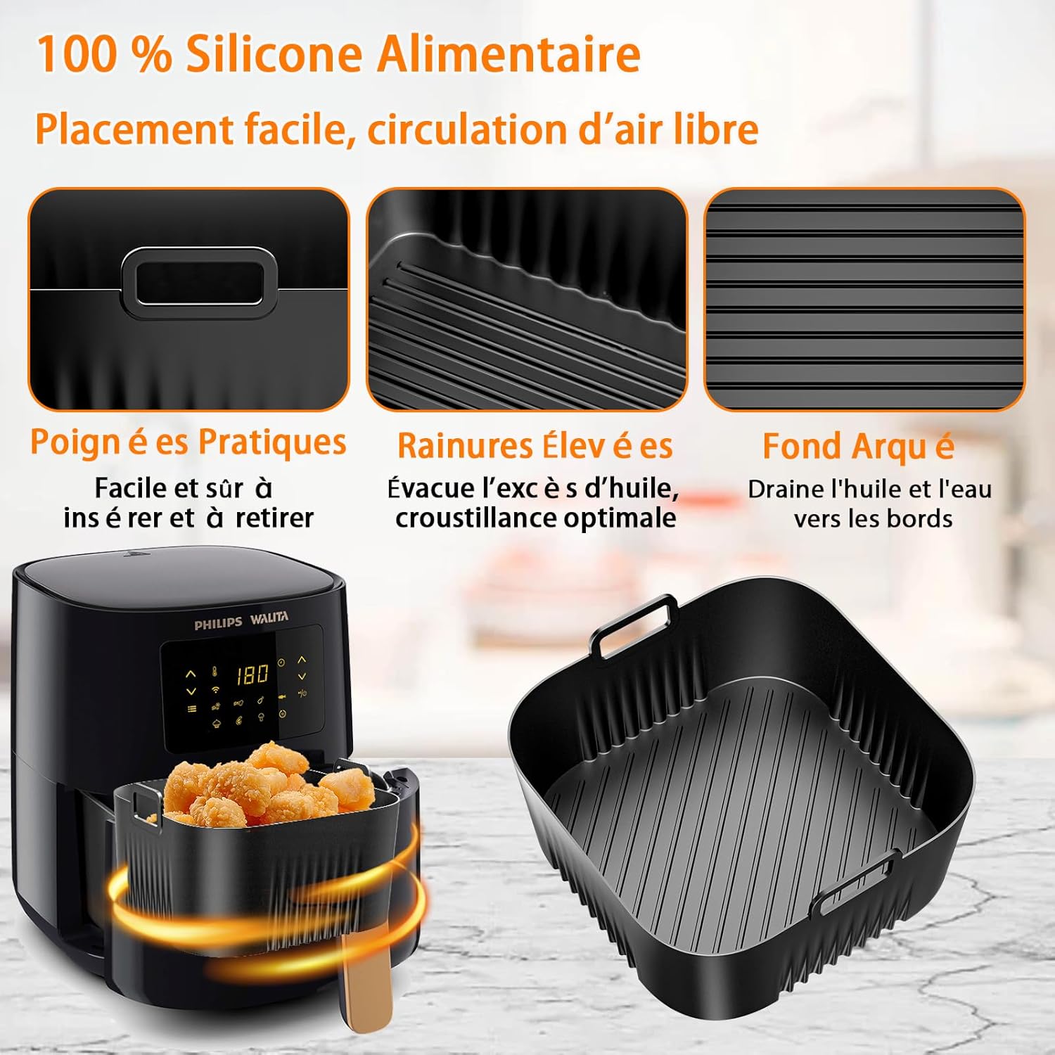 Moule Air Fryer silicone - 17cm, compatible Philips 4.1L, HD9252/90