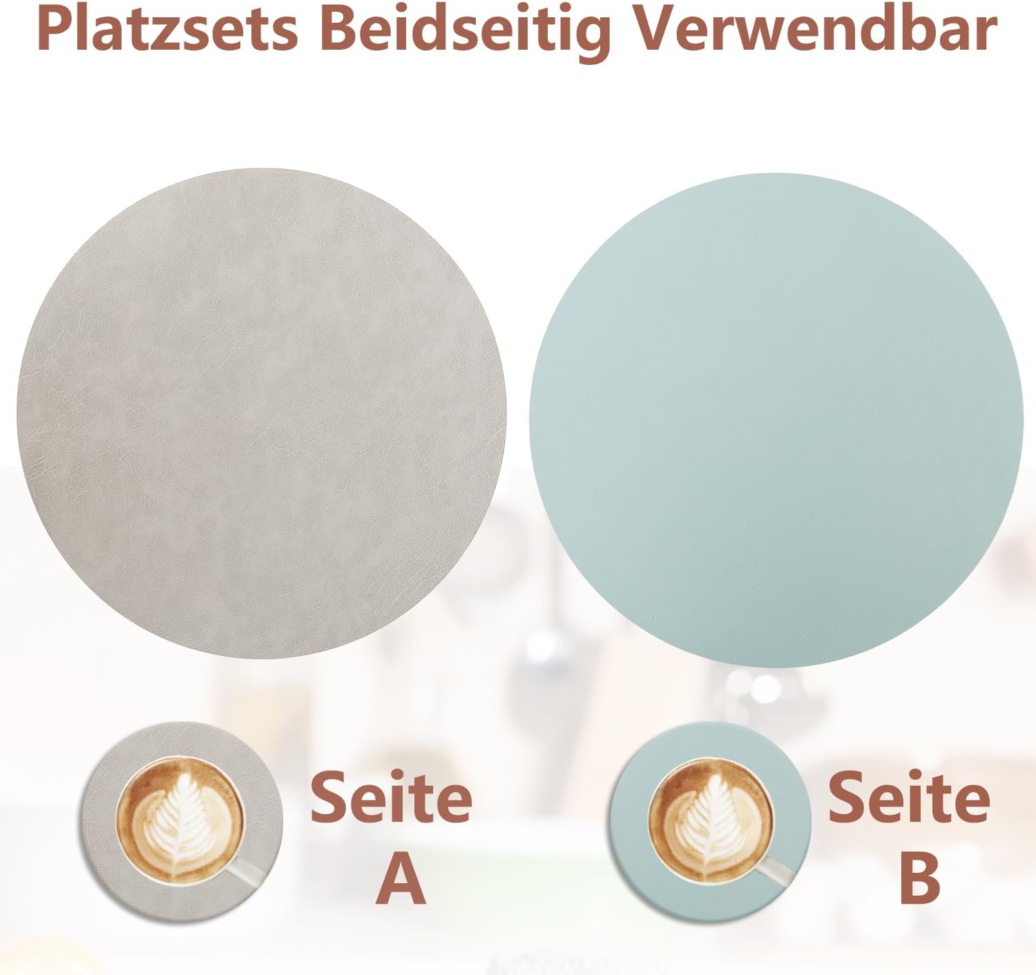 Set de table - lot de 6 rond 36x36cm, lavable, antidérapant, PU double face