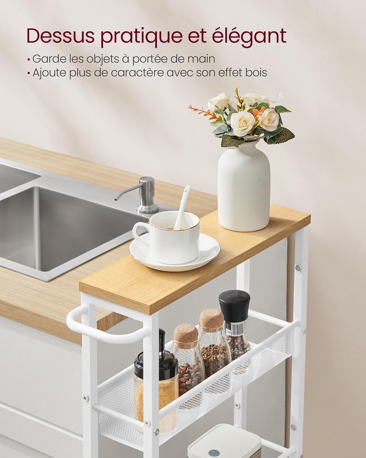 VASAGLE - desserte cuisine 5 niveaux, 13x45,4x99,6 cm, roulettes, LRC034W09