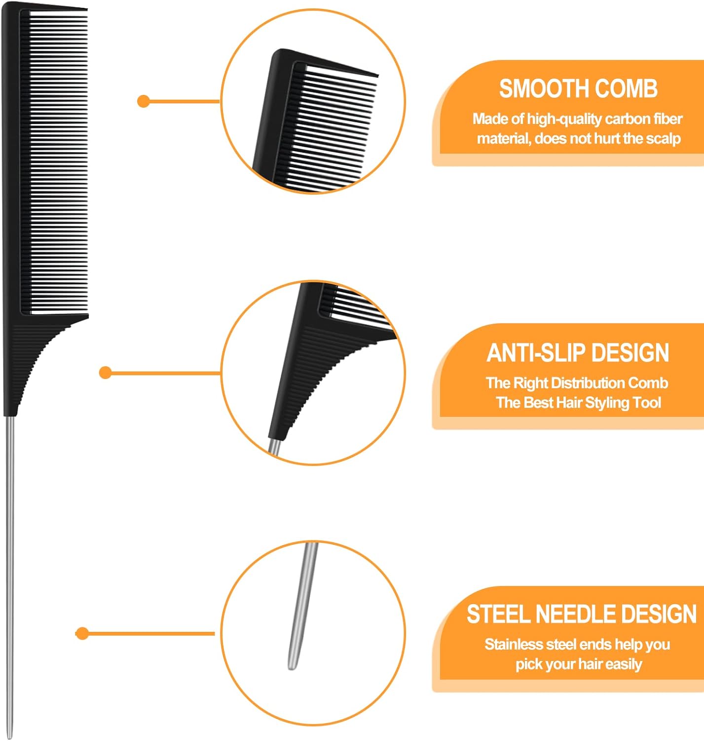 Peigne à queue antistatique - fibre carbone - 22cm - coiffage, séparation, unisexe