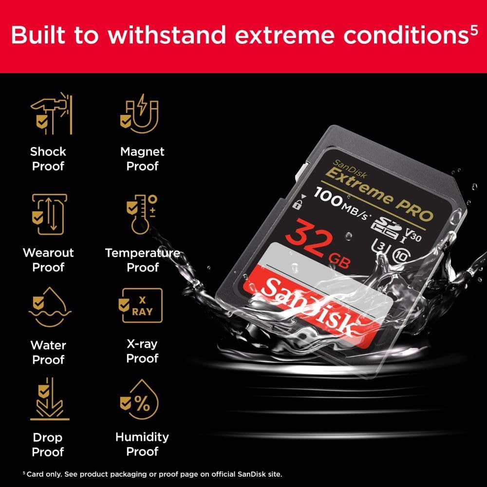 SanDisk - Extreme Pro - 32 Go - SDHC, Classe 10, UHS-I, V30, U3, 100 Mo/s