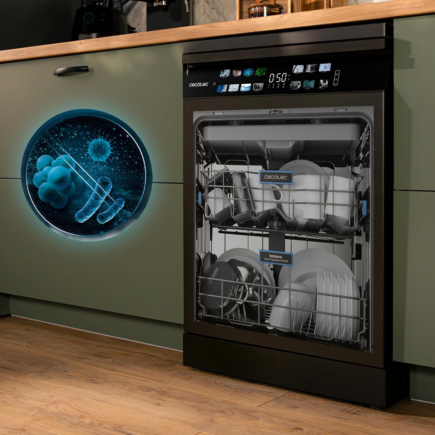 Cecotec - Bolero Aguazero 6700 Dark B - 60cm - 15 couverts, classe B, moteur Inverter Plus, Turbo Dry+