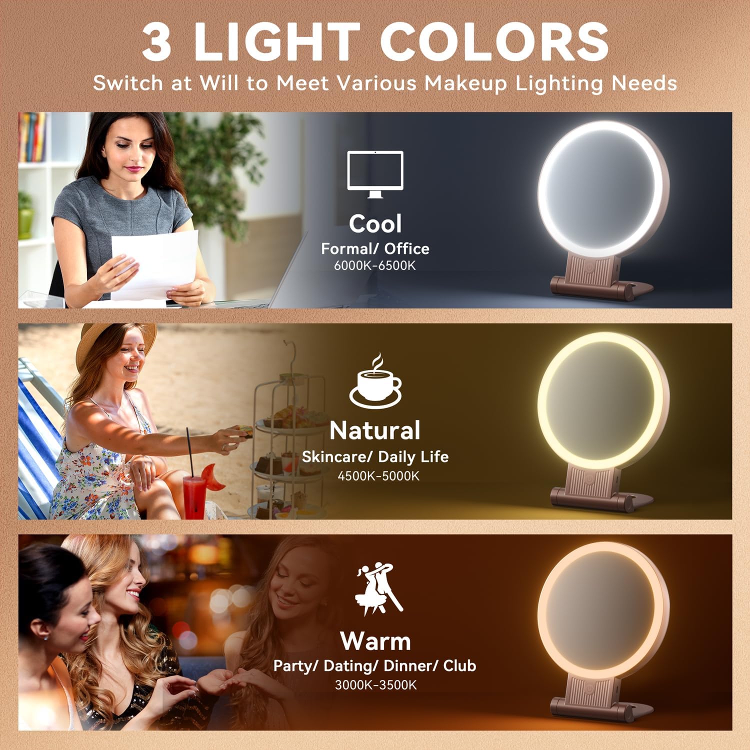 Auxmir - Miroir maquillage double face 30X/1X, LED, 2000mAh, pliable, portable