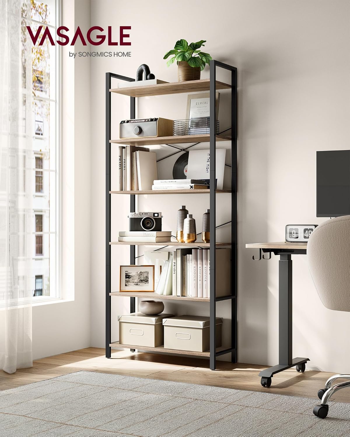 VASAGLE - étagère 6 niveaux - 30x80x186 cm - industriel, marron/noir - LLS082B50